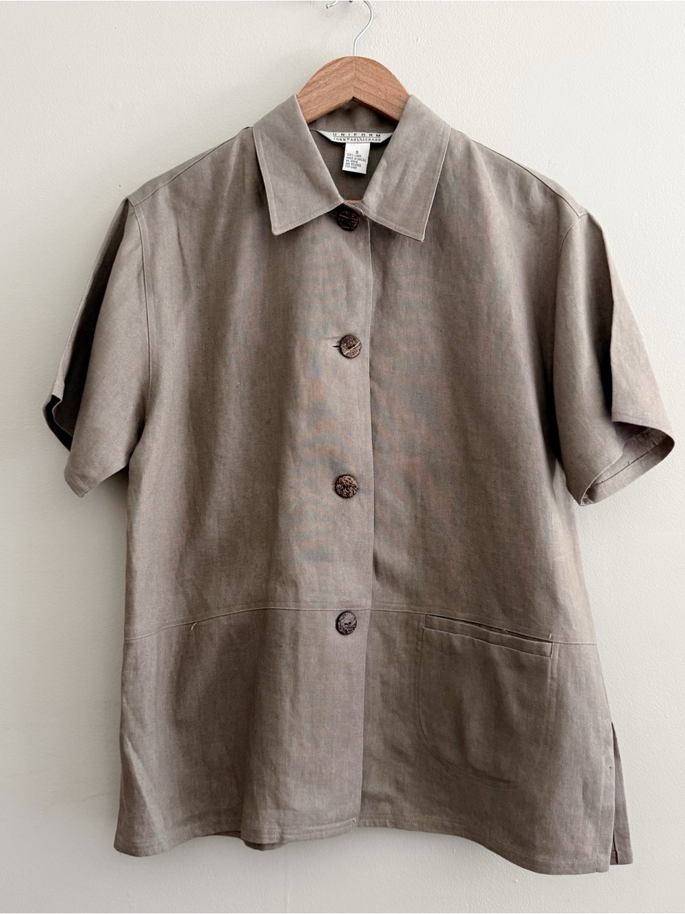 Vintage Linen Taupe Oversized Button Down Shirt Womens Small - Picture 2 of 5